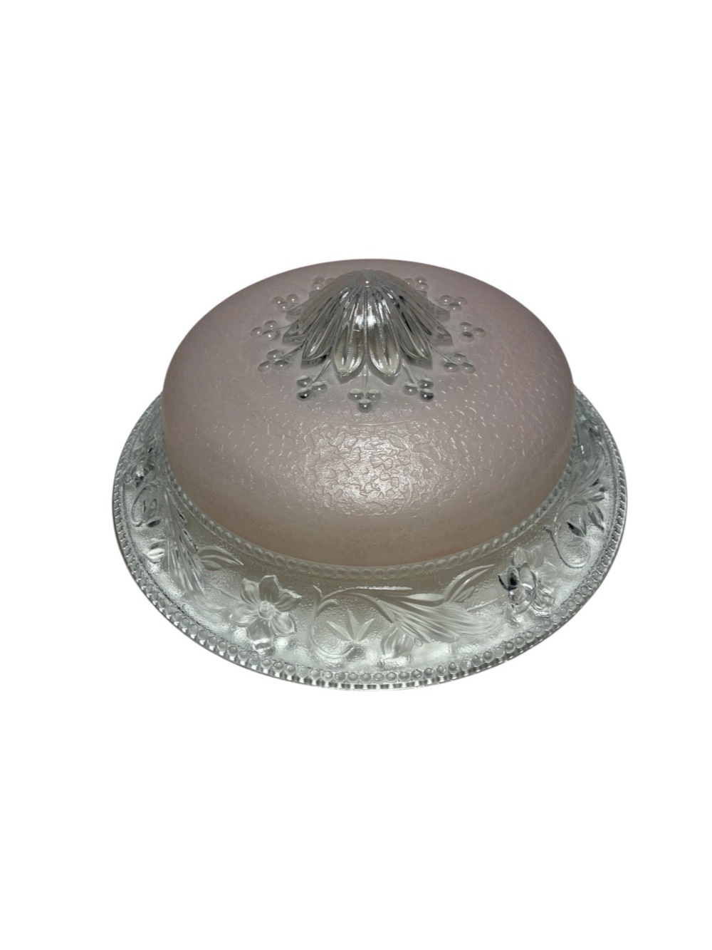 Vintage Pink Frosted & Clear Pressed-Glass Flush Mount Ceiling Light Shade